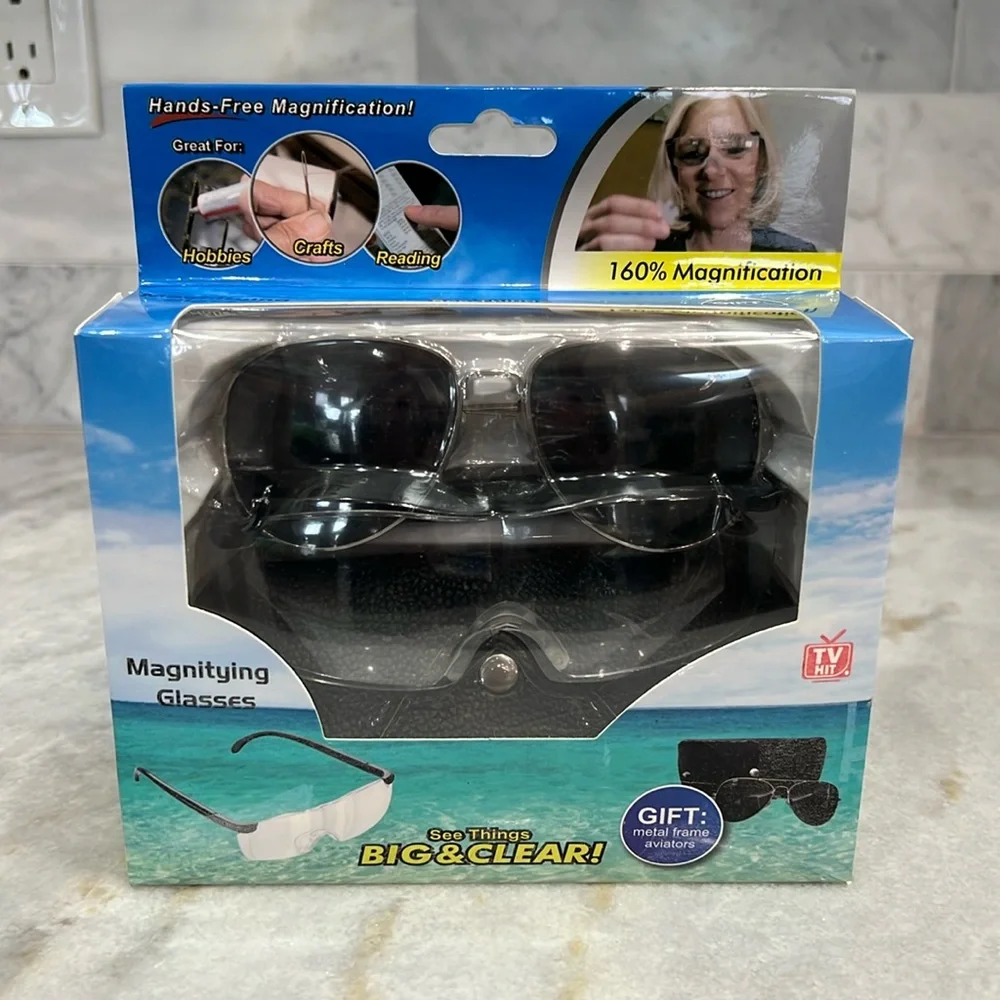 160% HANDS-FREE Magnifying Glasses with Bonus Aviator Glasses and Case